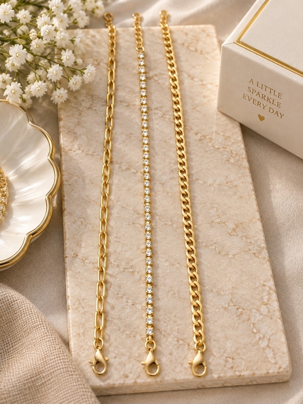 Gold-Tone Anklet Set – 3